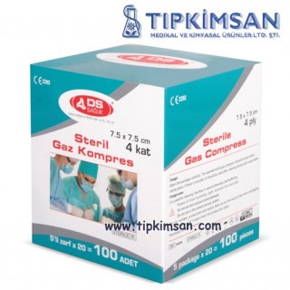 Steril Gaz Kompres - Damla- 5' li Paket (7.5 x 7.5 cm 4 Kat) x 20 Adet=100 Parça