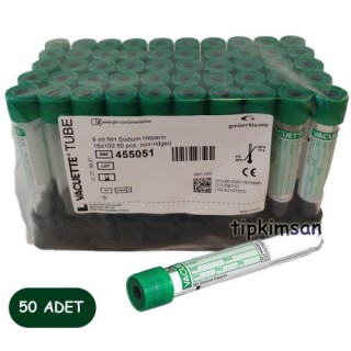 VAKUMLU SODYUM HEPARİNLİ TÜP 9 ML - 50 Adet - GREINER-KOD:455051