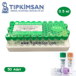 LH Lityum Heparinli Tüp 0,5 ML (Pediatrik) (Yeşil Kapak) 50 Adet