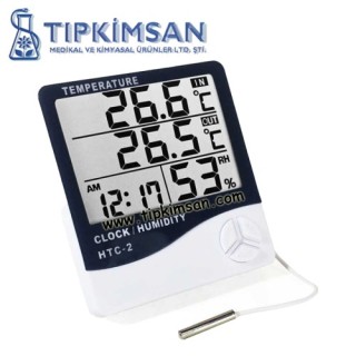 TERMOMETRE - HİGROMETRE - ISI VE NEM ÖLÇER -  Dijital - İç / Dış Proplu HTC - 2