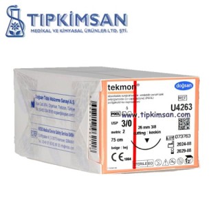Tekmon 3/0 26 3/8 Keskin (▼) 75cm PGCL Emilebilir Sütür 12 Adetlik Paket