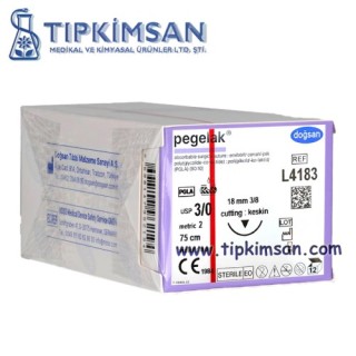 Pegelak 3/0 18 3/8 Keskin (▼) 75cm PGLA Emilebilir Sütür 12 Adetlik Paket