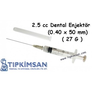 STERİL DENTAL ENJEKTÖR 2.5 cc Contalı ( 0.40 X 50 MM ) Uzun İğneli - BEYBİ - 100 ADET