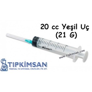 STERİL ENJEKTÖR 20 CC CONTALI YEŞİL UÇ - 50 ADET - BEYBİ