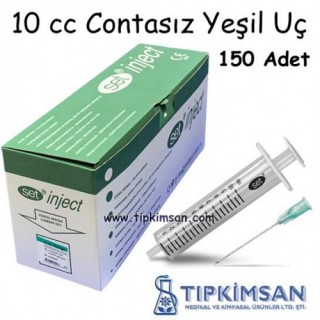 Steril Enjektör 10 cc. Contasız - 2 Parça-Yeşil Uç - 150 Adet