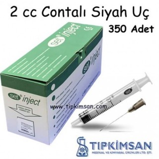Steril Enjektör 2 cc. Contalı - 3 Parça-Siyah Uç - 350 Adet
