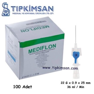 Anjiokat - İ.V. Kanül - Branül No: 22 Mavi - 100 Adet