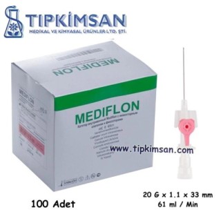 Anjiokat - İ.V. Kanül - Branül No: 20 Pembe - 100 Adet