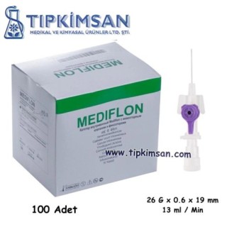 Anjiokat - İ.V. Kanül - Branül No: 26 Mor- 100 Adet