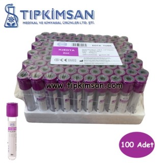VAKUMLU K2 EDTALI  TÜP 2 ML - 100 Adet - Xinle