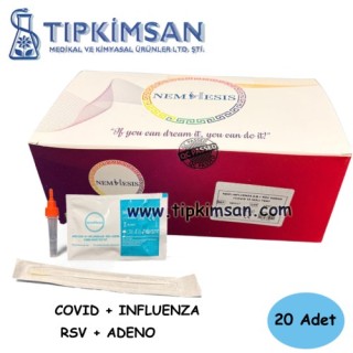 TARAMA TESTİ 4 LÜ COVİD + İNFLUENZA + RSV + ADENO - 20 TEST 	