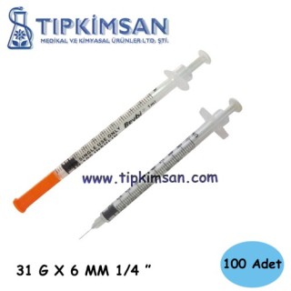 STERİL İNSÜLİN ENJEKTÖRÜ 1 CC - 31G X 6 MM - 100 ADET