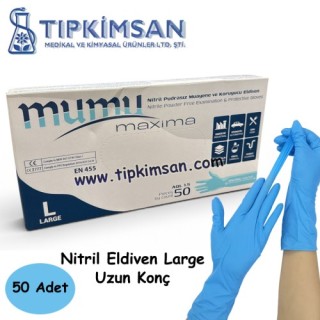 NİTRİL ELDİVEN UZUN KONÇ 50 ADET - LARGE - MUMU MAXİMA 