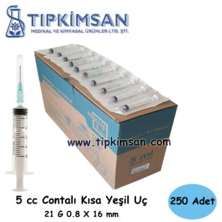 STERİL ENJEKTÖR 5 CC CONTALI YEŞİL UÇ - 16 mm - VETERİNER - 250 ADET - Berika