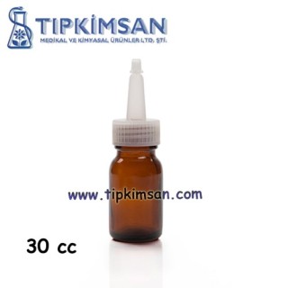 CAM ŞİŞE-30 cc.-DAMLALIKLI MİNARE KAPAKLI - KAHVERENGİ