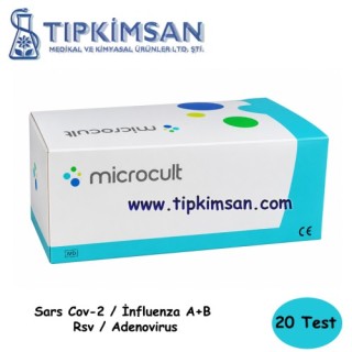 Sars Cov-2 / İnfluenza A+B / Rsv / Adenovirus 4'Lü Kaset Test, Nazal Swab - 20 TEST 