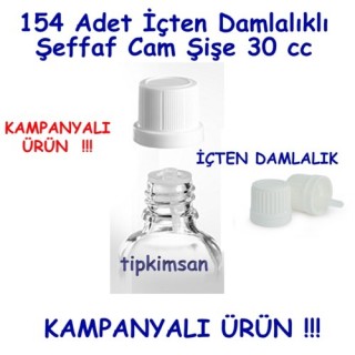 154 ADET İÇTEN DAMLALIKLI CAM ŞİŞE 30 CC ŞEFFAF