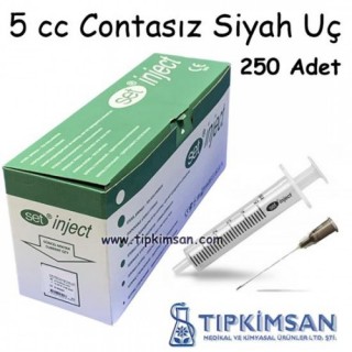 Steril Enjektör 5 cc. Contasız - 2 Parça-Siyah Uç - 250 Adet
